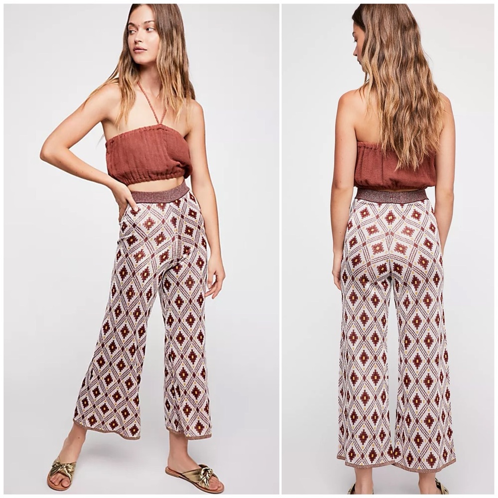 SCOTCH & SODA Knit Jacquard Print Flare Wide Leg Pants High Waist Metallic Small